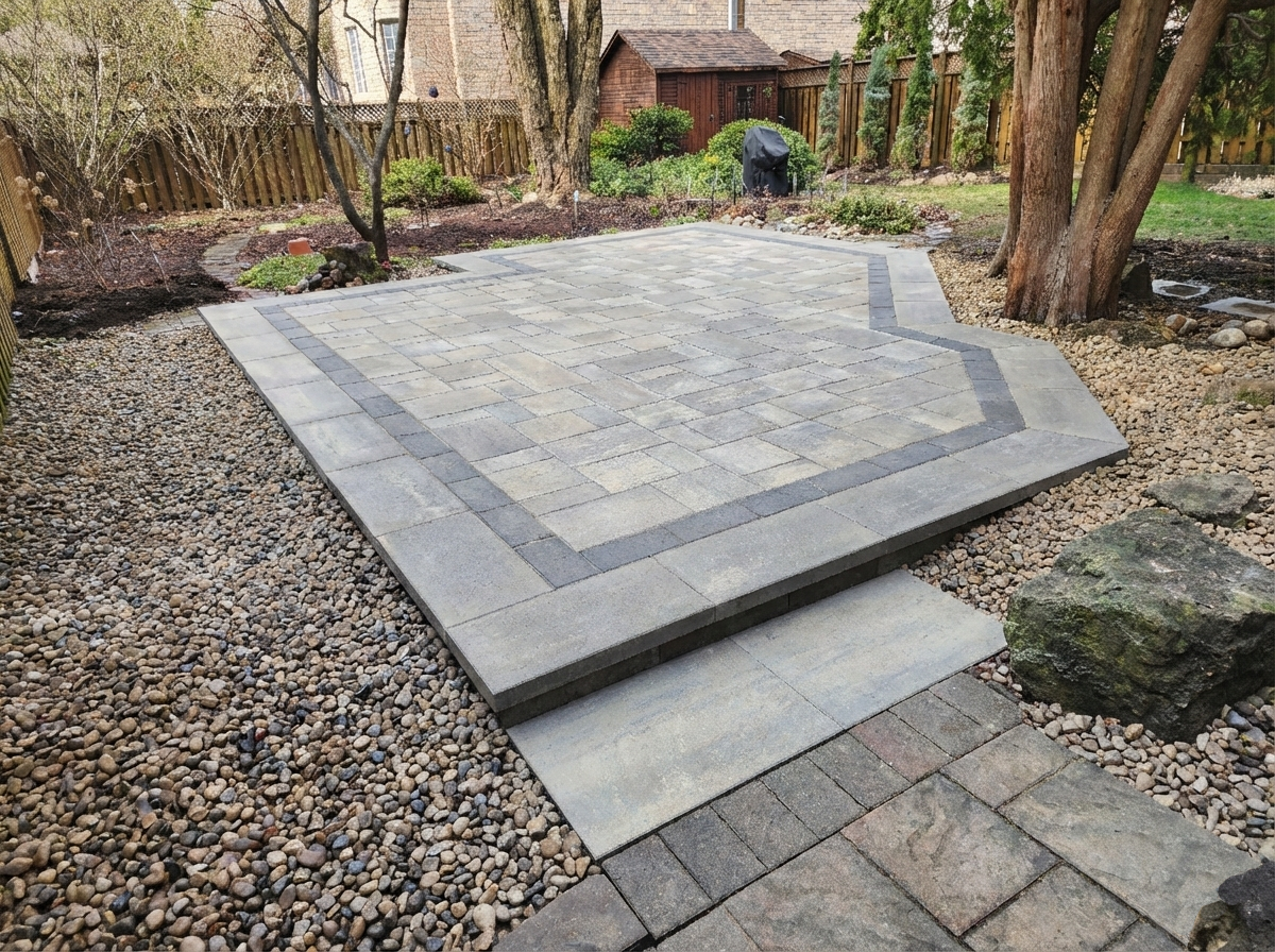 After: Geometric Paver Patio in Etobicoke transformation